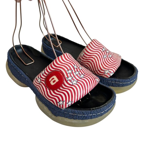 Alexander Wang A1 platform slide sandals slip on red white blue size 38 8 chunky - Picture 3 of 15